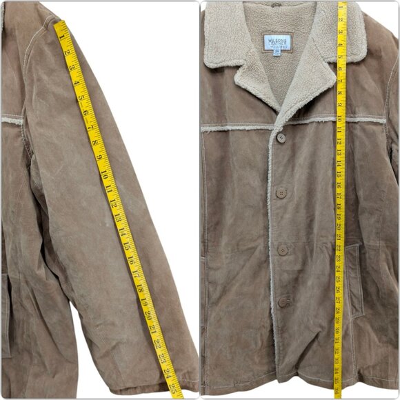 Vtg Wilsons Julian Leather Suede Jacket Mens Tan Sherpa Lined Mid Length Sz 2XL - Picture 6 of 9